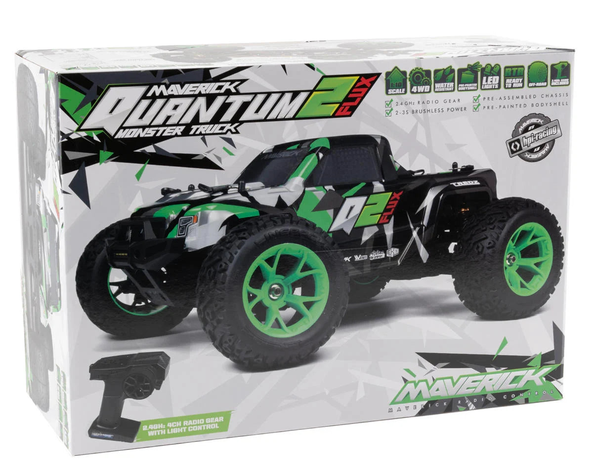 Maverick Quantum2 Flux Brushless 1/10 4WD RTR Electric Monster Truck (Green)